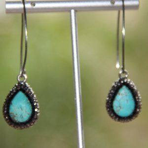 Sterling Silver Turquoise Hematite Threader Earrings. Gorgeous Drop Shaped